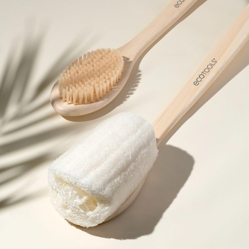 EcoTools Bath Brush - Long Handle Exfoliating Shower Brush for Back & Hard-to-Reach Areas | Vegan, Cruelty-Free Nylon Bristles