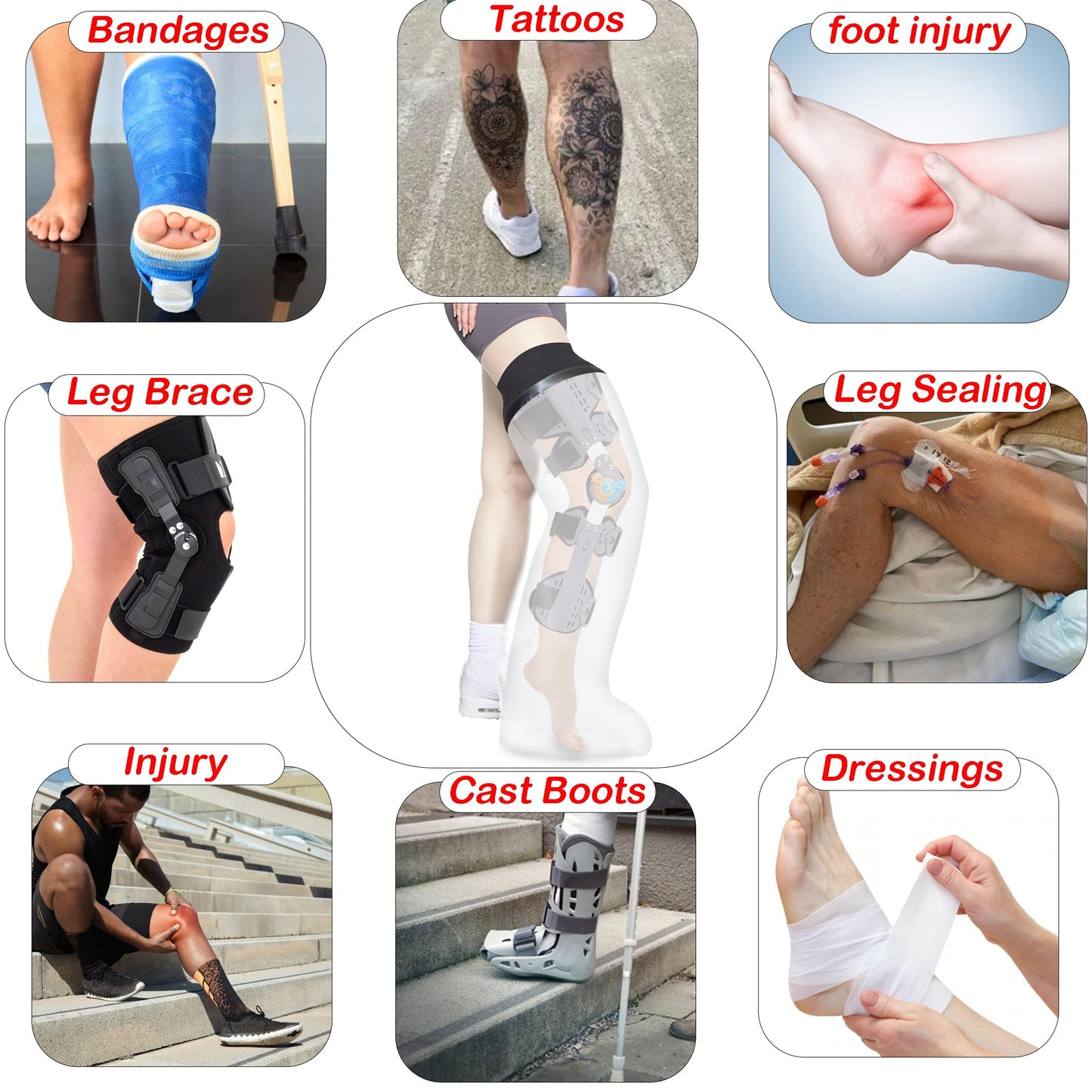 Adult leg cast protector for shower, KT1190 Waterproof Shower Bandage and Cast Cover Full Leg Shower Protector Watertight Protection to Broken Leg, Knee, Foot, Ankle Wound, Burns Reusable