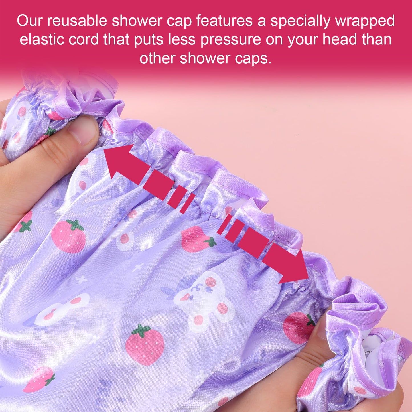 Jeffdad Kids Shower Caps, 2 PCS Pink & Purple Waterproof Double Layers Shower Caps Cute Bonnets Elastic Band Bonnet Satin and Eva Soft Kids Sleeping Cap Reusable Shower Cap