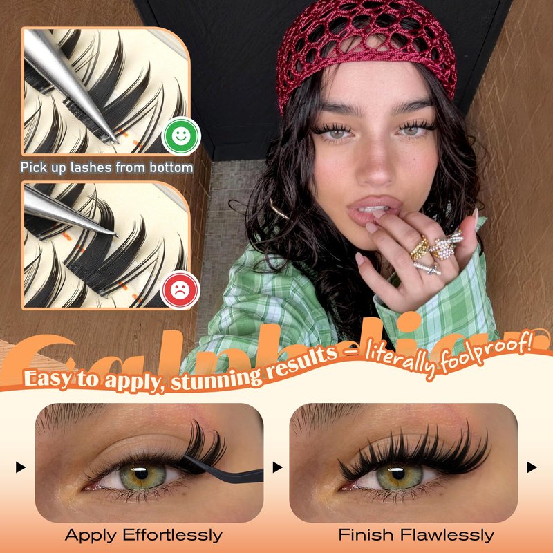 Bunny Lash Clusters Manga Eyelash Clusters Wispy False Eyelashes Clusters D-Curly Individual Lashes Extension 10-18mm Cluster Eyelash Extensions Lightweight Lashes Clusters DIY Cat Eye Open Eye Looks