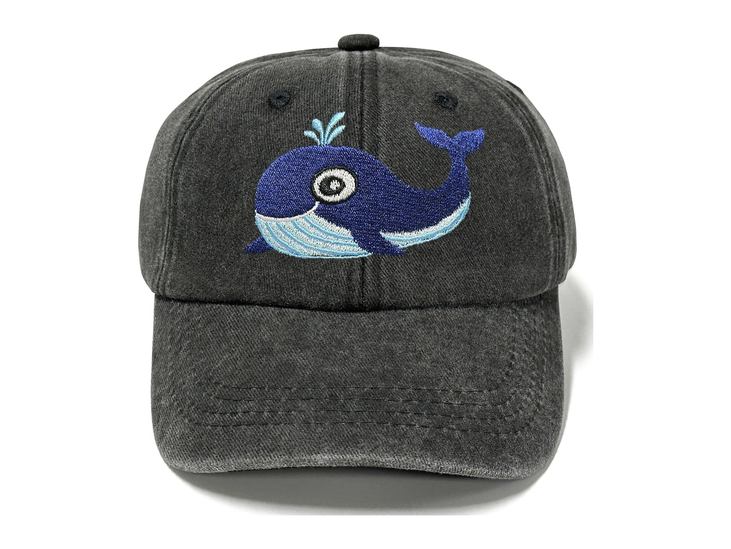 Horpe Whale Fish Baseball Cap for Kid, Ocean Animal Themed Gift for Child, Sea Creature Hat for Boys and Girls, Adjustable Embroidered Washed Black Hat