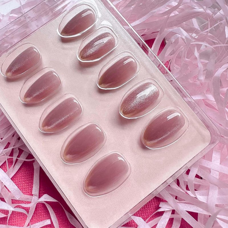 ONPRESS Press-On Nails - 30 Pcs Short Almond Shape with Gold Ombre French Tips | Pearlescent Glitter Finish