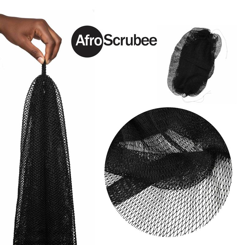 AfroScrubee Authentic African Net Sponge Exfoliating Bath Sponge (Black)