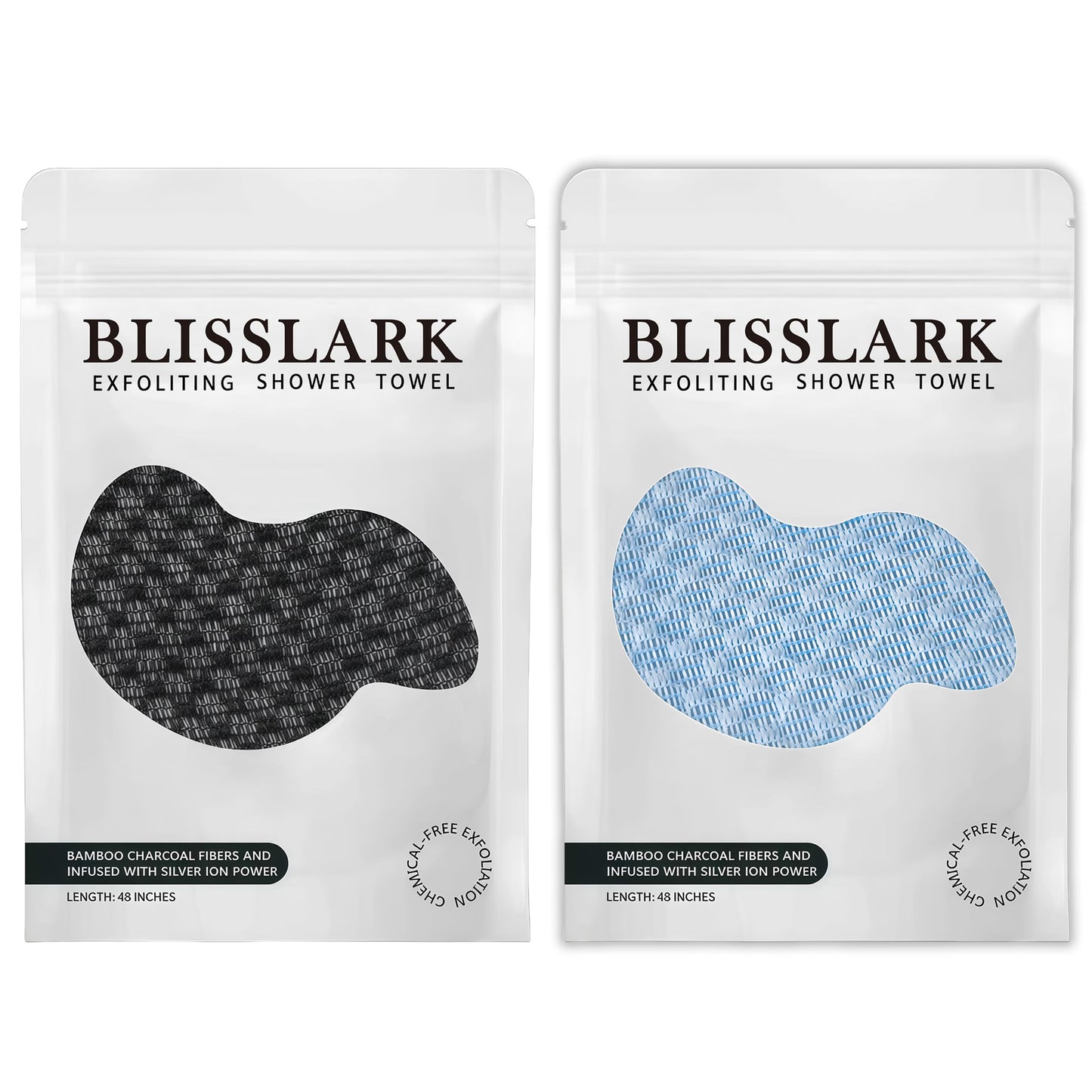 BLISSALRK Exfoliating Shower Towel 48",Premium Scrub Wash Cloth for Body Face, Exfoliating Washcloth for Men and Woman (1, Black+Blue)