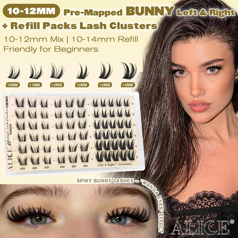 ALICE Bunny Lash Clusters with Spikes Eyelash Clusters 10-14mm Cluster Eyelash Extensions Manga Left & Right Lash Extensions Anime Individual Lashes