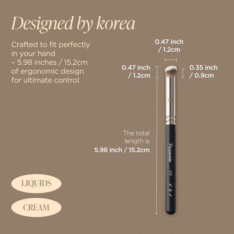 Piccasso Brush 270 Concealer Brush – Perfect for Under-Eye and Spot Coverage, Ideal for Face Makeup, Works with Cream and Liquid Concealers, Perfect Liquid Blush Brush, Genuine Korean Product.