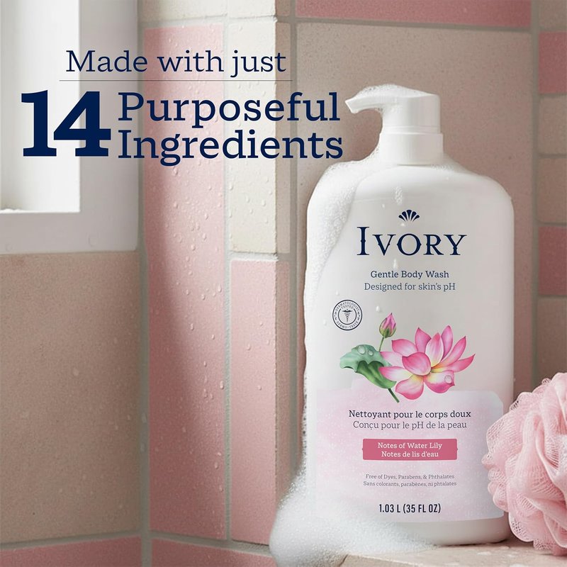 Ivory Body Wash - Gentle Family Formula with Water Lily Scent | 35 oz, Free of Dyes & Parabens