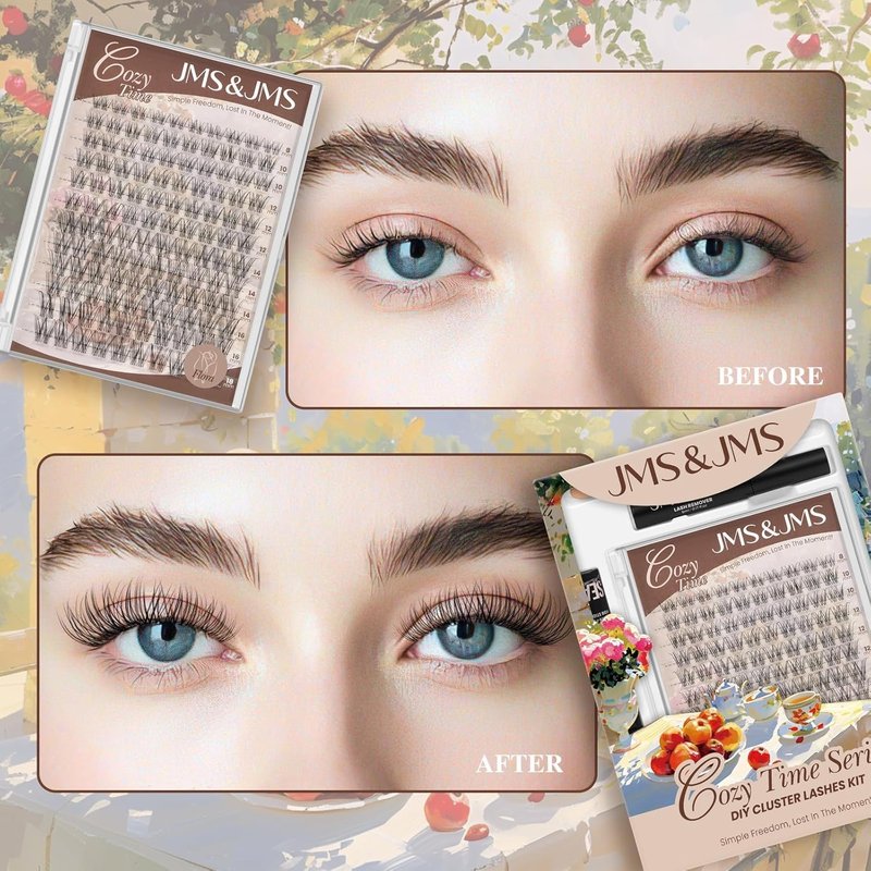JMS&JMS Venus Lash Clusters Kit - Natural Velour Lash Clusters with Invisible Band & Applicator | Flora-C-8-18MIX