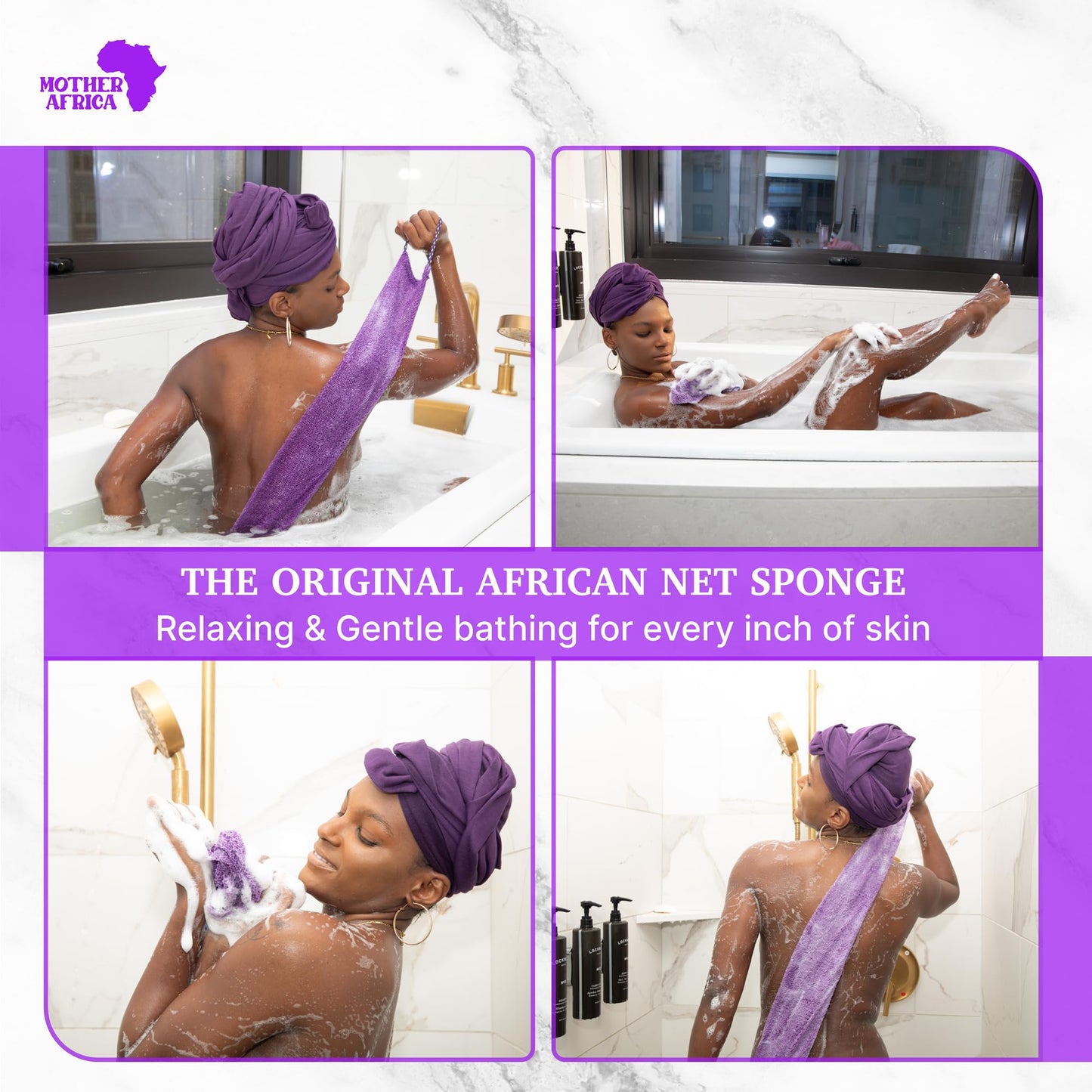 MOTHER AFRICA African Net Sponge With Handles Black Owned 3 Pack African Exfoliating Bath Sponge for Shower Washcloth Loofah Knots Gentle Deep Cleansing Back Authentic Scrubber Face & Body Men & Women