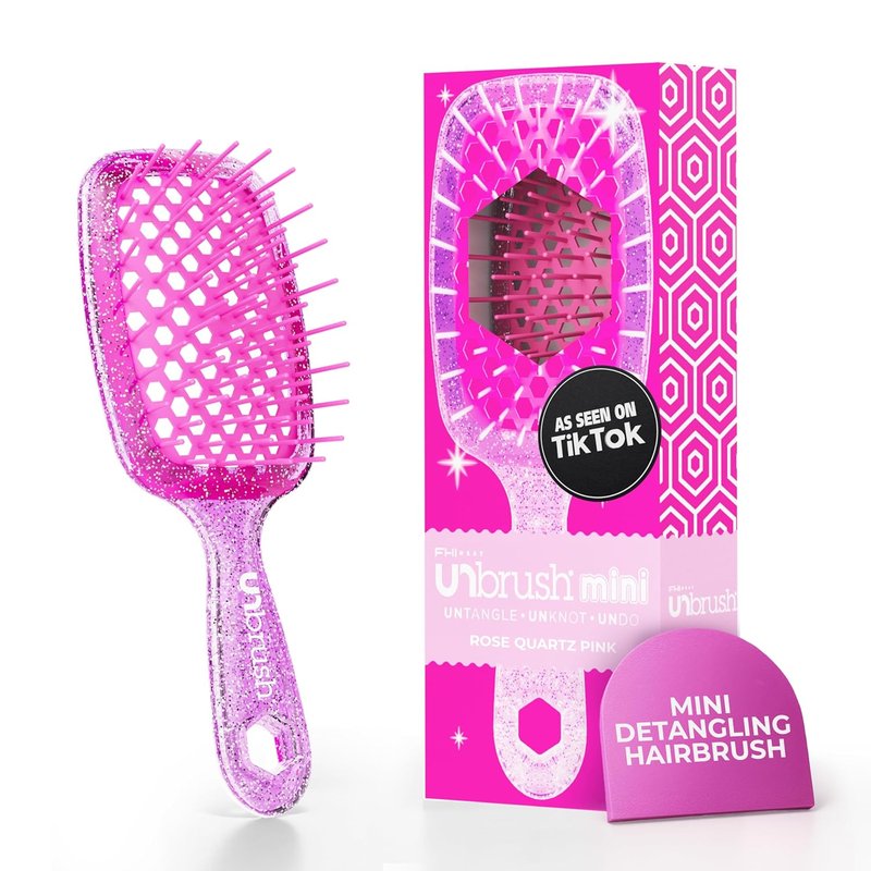 FHI Heat UNbrush Mini Detangler Brush for Pain-Free Brushing on All Wet or Dry Hair Types — Durable Duoflex Anti-Static Bristles, Lightweight Handle, Vented Mini Hair Brush