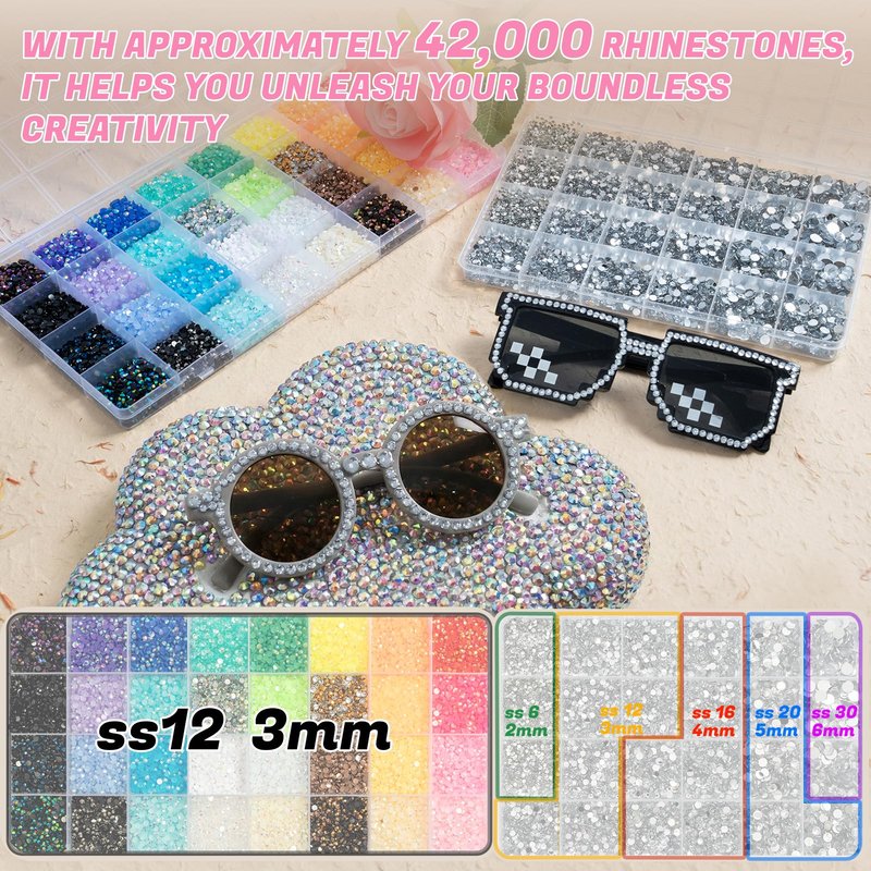 DEWJDFSC 2 Boxes Rhinestones for Bedazzling Kits, Multicolor 3mm Resin Jelly Flatback Bedazzled Gems, 2-6mm Silver Clear Bedazzler, Bedazzler with 3Pcs B7000 Jewelry Glue for Crafts Book Nail Art