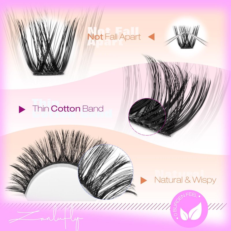 Lash Clusters Wispy Eyelash Clusters Volume Cluster Eyelash Extensions 200PCS Individual Lashes Natural Cluster Lashes D-Curly 10-18mm DIY Lash Extension by zanlufly