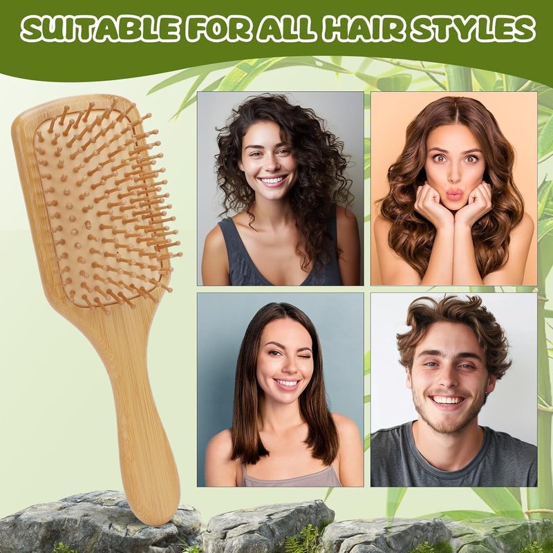 SAYAYA 8 PCS Bamboo Hair Brush Bulk for Massaging Scalp Natural Wooden Paddle Hairbrush with 12 Multicolor Pens Hair Brushes for Women Men Kids Detangling Curly Thick Wavy Hair DIY Gift for Crafts
