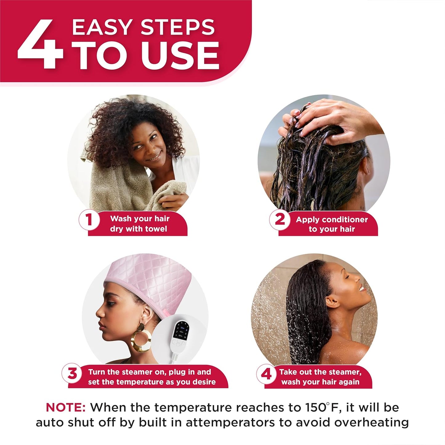 Thermal Steamer Cap for Deep Conditioning | 10-Level Heat for Natural Black Hair