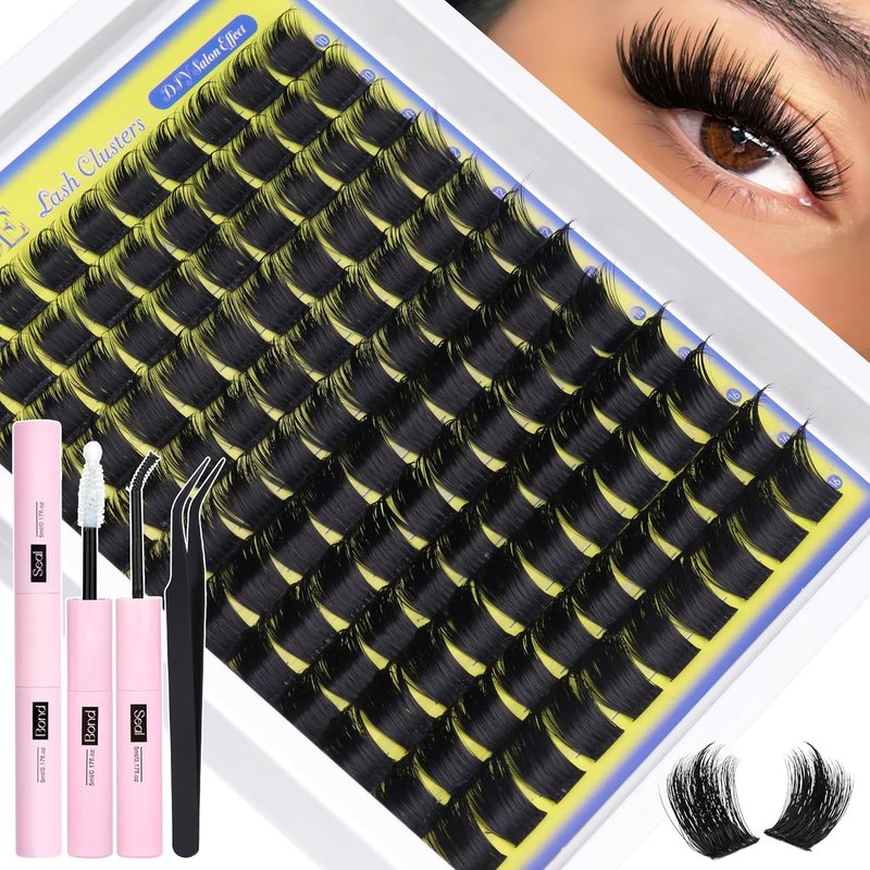 ALICE Wispy Lash Clusters Kit - Thick Volume D-Curl 200D Individual Lashes with Glue for Home Application