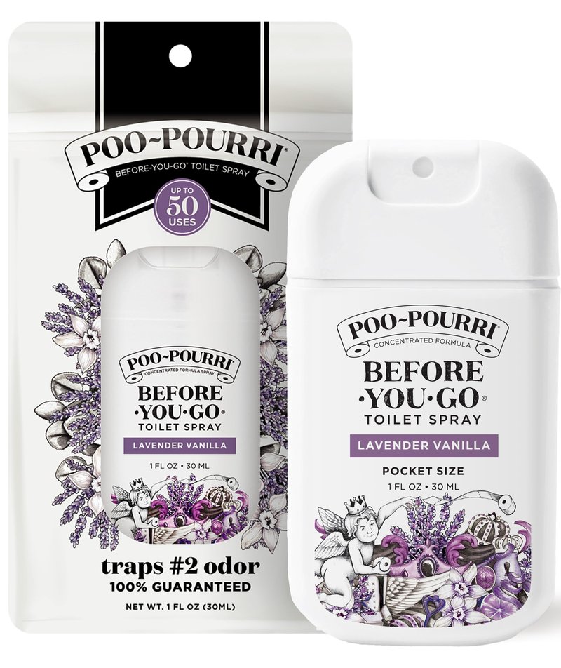 Poo-Pourri Before-You-Go Pocket Toilet Spray, Travel Essentials, Lavender Vanilla, 1 Fl Oz, Up to 50 Uses, On-The-Go Bathroom Odor Deodorizer with Essential Oils, TSA Approved Size
