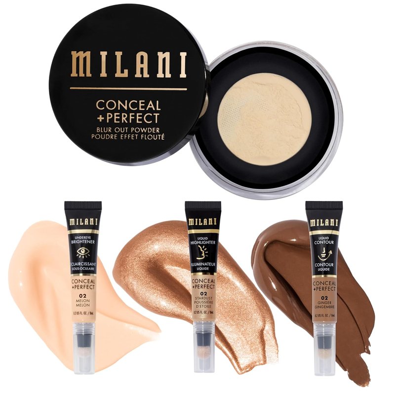 Milani Conceal + Perfect Blur Out Powder Kit - Ginger Contour, Stardust Highlighter & Melon Brightener