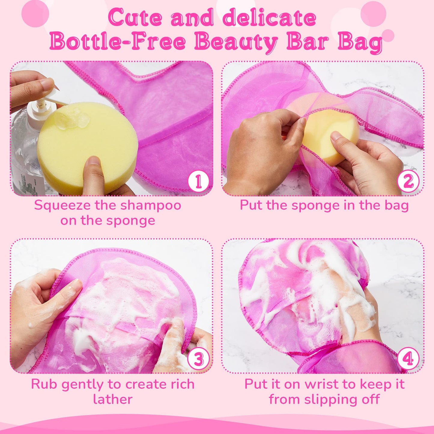 Nuanchu 2 Pcs Shampoo Bar Holder Bag Soap Saver Bag Beauty Shampoo Conditioner Bar Pouch Rabbit Shape Travel Soap Holder Loofah Bubble Foam Net Savers (Light Pink, Rose Pink,L)