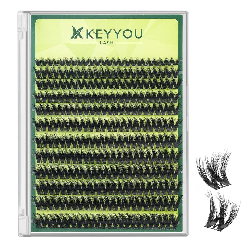 KEYYOU 3D Volume Lash Clusters - Flaunt Style with 144PCS D Curl Flora Wispy Look | LengthLock 8–18mm Mix, Ultra-Thin Black Band