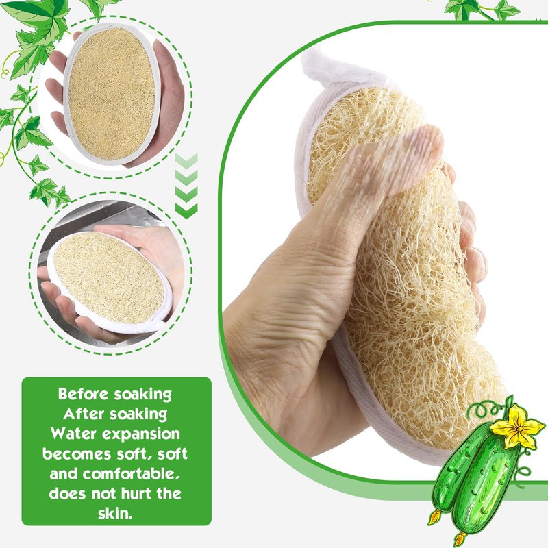 Nogeqi 3pcs Natural Loofah,Natural Loofah Sponge,Exfoliating Body Scrubber,Luffa Sponges,Egyptian Loofahs,Shower Sponge for Body,Back Scrubbers for Use in Shower for Man and Woman(Large Small)
