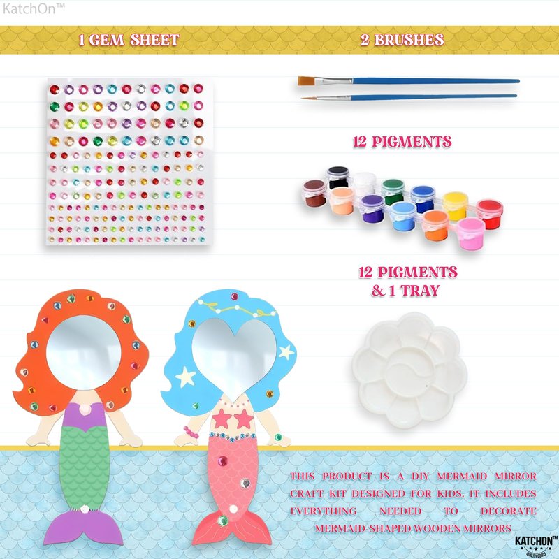 KatchOn, Mermaid Crafts Kit for Kids - 40 Pieces | DIY Paint Mermaid Party Favors for Girls, Pinata Stuffers, Wooden Mirror Craft for Kids | Birthday Party Games, Classroom Prizes, Art and Craft Gifts