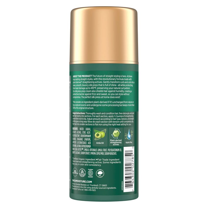 SheaMoisture Silk Press Prep Cream with Plant-Derived Straightening Actives, Alma Oil & Hydroplex Technology Provides Heat Protection While Helping to Preserve Natural Curl Pattern 3.3fl oz