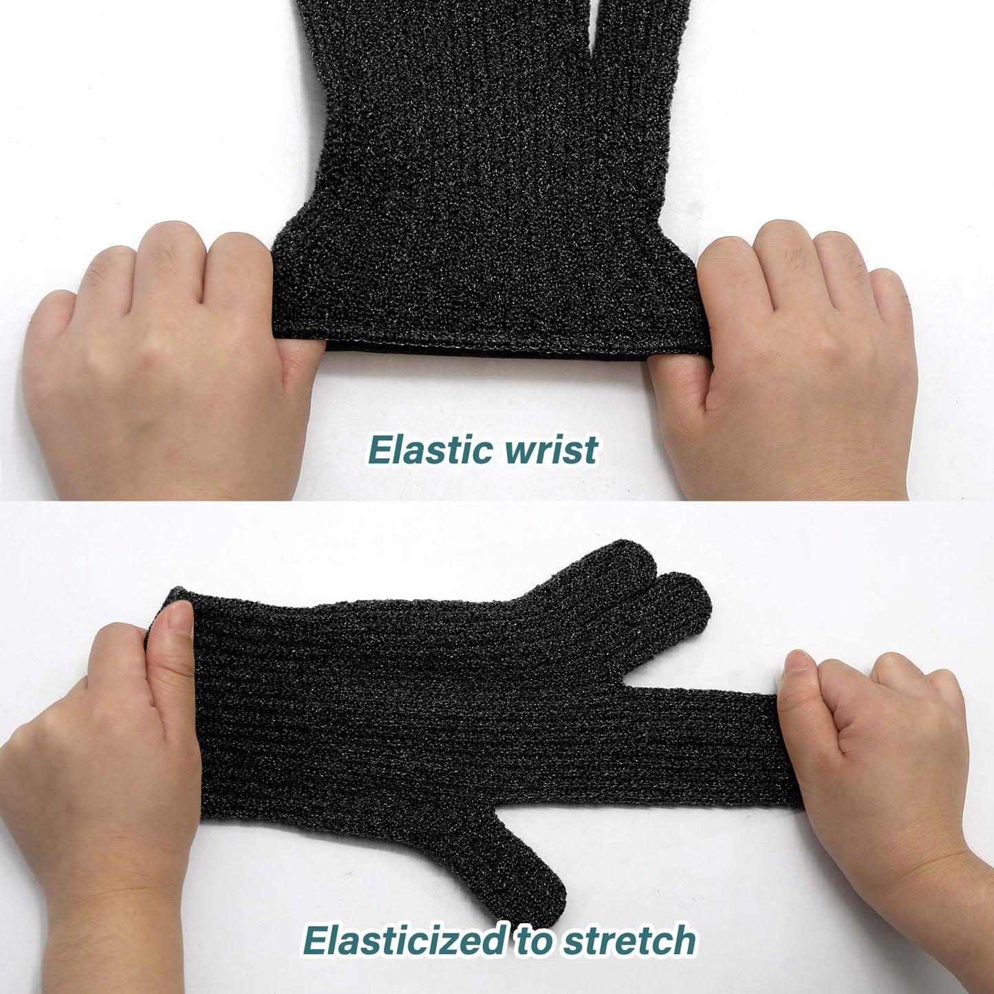 MIG4U Shower Scrub Gloves Exfoliating for Women and Men Medium to Heavy Bathing Remove Dead Skin Body Beauty Sponge Loofah Deep Cleansing (1 Pair, Black-Nylon)
