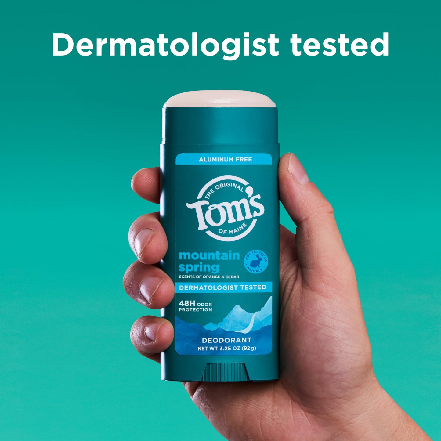 Tom’s of Maine Mountain Spring Natural Deodorant for Men and Women, Aluminum Free, No Artificial Fragrances, Dyes, or Preservatives, Baking Soda Free, 48-Hour Odor Protection, 3.25 oz