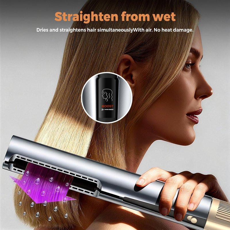 Hair Straightener 3 in 1 Wet to Dry High-Speed Airflow, Air Straightener Hair Dryer 2 Interchangeable Tool, No Heat Damage LCD Display Auto Shut-Off for All Hair Types