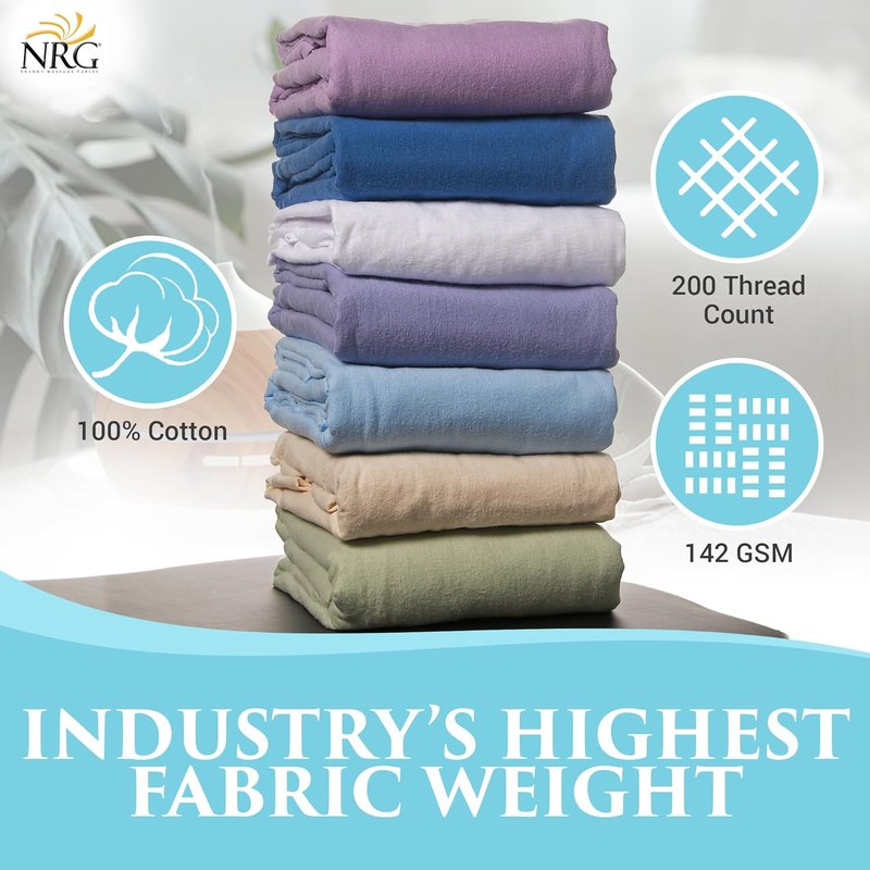 NRG Deluxe Flannel Fitted Massage Table Sheets - Natural Double Brushed 100% Cotton - Medium Size, 200 Thread Count
