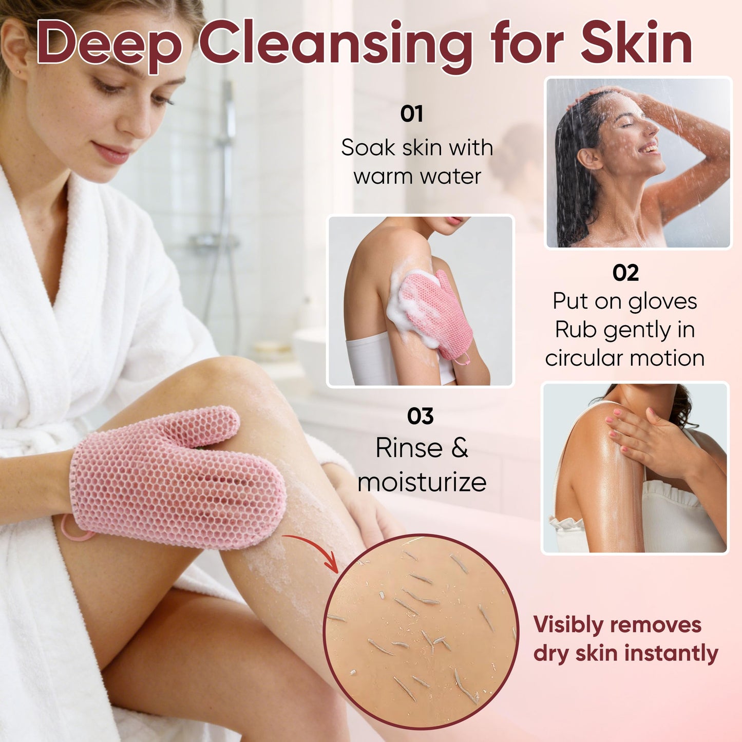 Veinvify 2 Pcs Honeycomb Exfoliating Mitten Set Bath Mitt Honeycomb Face and Body Scrubber Shower Glove for Cleaning Body Shower Face Skin Beauty Spa Quick Drying Pink