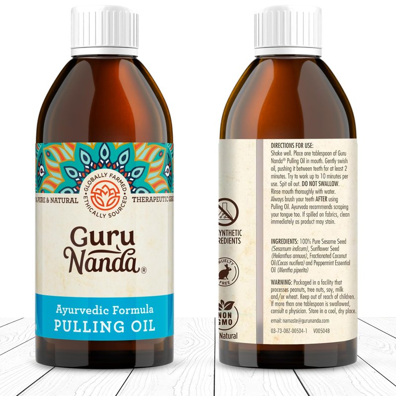 GuruNanda Original Oil Pulling Mouthwash, Promotes Deep Cleaning, with Coconut & Sesame for Teeth & Gum Health & Fresh Breath, with Tongue Scraper, Alcohol-Free, 8.45 Fl Oz