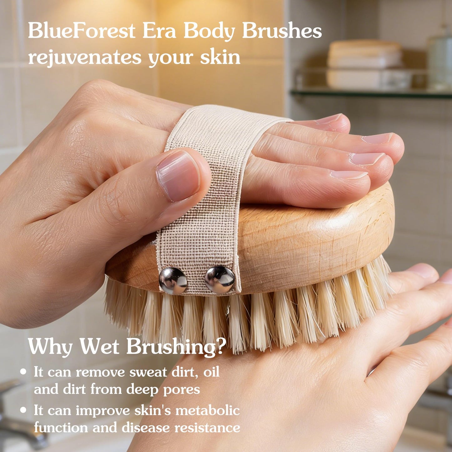 BlueForest Era Round Dry Brushing Body Brush with Natural Boar Bristles for Cellulite Remover, Helps Lymphatic Drainage, Improve Circulation Exfoliation for Soft Skin, Body Scrub Deep Cleanse