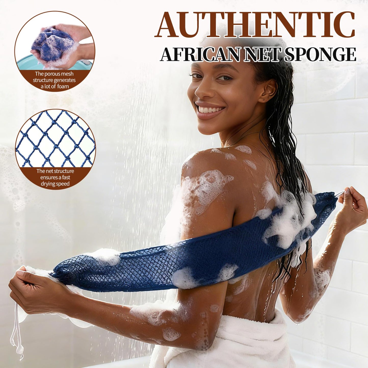 African Net Sponge 5-piece exfoliating Scrub is Suitable for All Skin Types,Bath Sponge for the face and Body, Durable and Gently Exfoliation