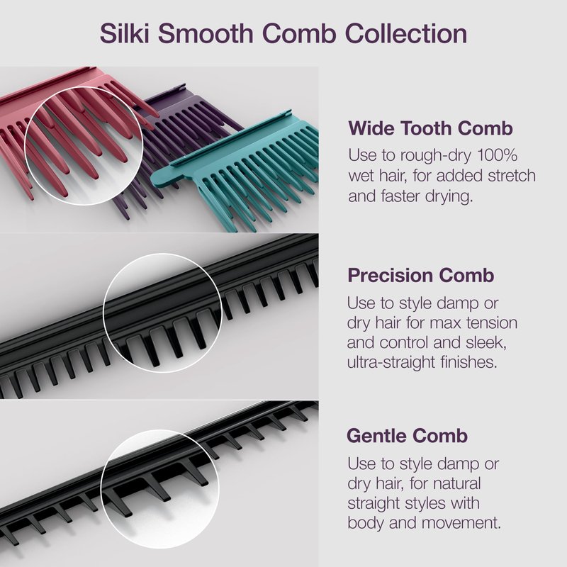 Shark SilkiPro™ Straight | Wet-to-Dry Hair Straightener + Rapid Blow Dryer | 3 Interchangeable Combs | Ultra-Fast Drying | No Heat Damage | for All Hair Types | Rose Petal | HT400PK