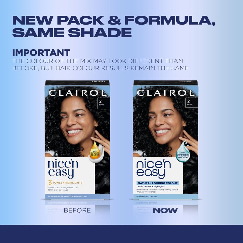 Clairol Nice'n Easy Permanent Hair Dye, 2BB Blue Black | 100% Gray Coverage | Long‑Lasting, Natural‑Looking Color & Shine | Pack of 1