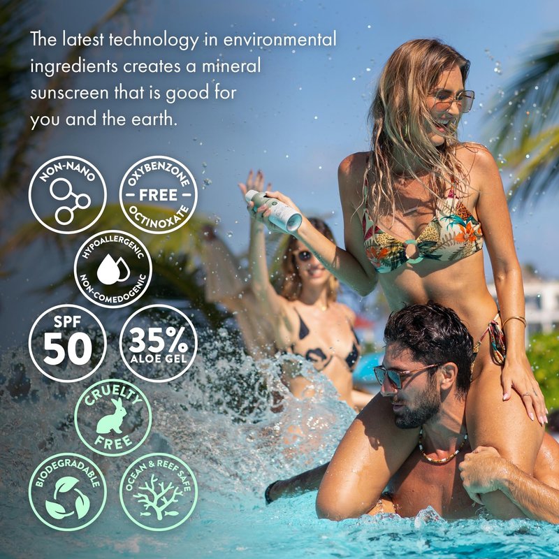 Aloe Up Mineral Sunscreen Lotion SPF 50 - Broad Spectrum Lotion for Face and Body - Gen2 Zinc Oxide & Aloe Vera Gel - Dries Clear - Reef Friendly Water Resistant 80 Minutes-Coco-Mango Fragrance-3 Oz.
