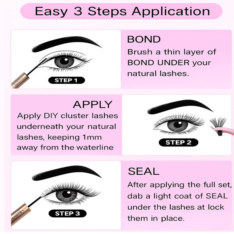 Charmily Lash Cluster Glue, Bond and Seal for Eyelash Clusters, 5ml+5ml, Waterproof, 2-in-1 Home Use, Strong Hold for 72H