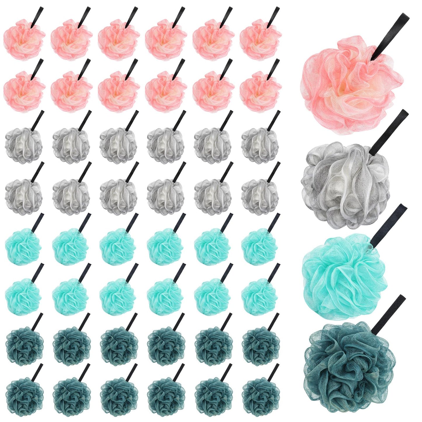 48pcs Bath Sponges for Shower Loofah Sponge Loofahs Bulk Exfoliating Body Scrubber Travel Soft Mesh Pouf for Body Wash for Men Women Washing Bathing Accessories
