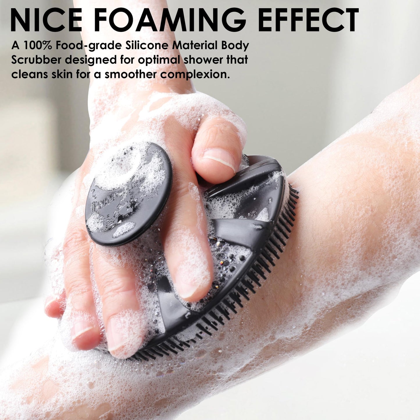 INNERNEED Food-Grade Soft Silicone Body Scrubber Shower Brush Handheld Cleansing Skin Brush, with Exfoliating Net Sponge Case (Pack of 4)