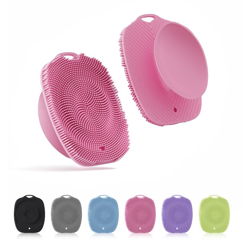 ARIOSOX, Soft Silicone Body Scrubber, Gentle Like a Hand Exfoliating Your Skin and Build Up Lather Easily, Back Large Suction Cup Easy to Store, Long-Lasting & Deep Clean (Pink)