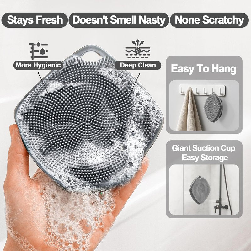 ARIOSOX Silicone Body Scrubber, Bath Brush,Gentle Texture Exfoliating Body Scrubber for Men and Women On Sensitive Skin, Soft Scrubber Builds Up Lather, Deep Skin Clean (Gray)
