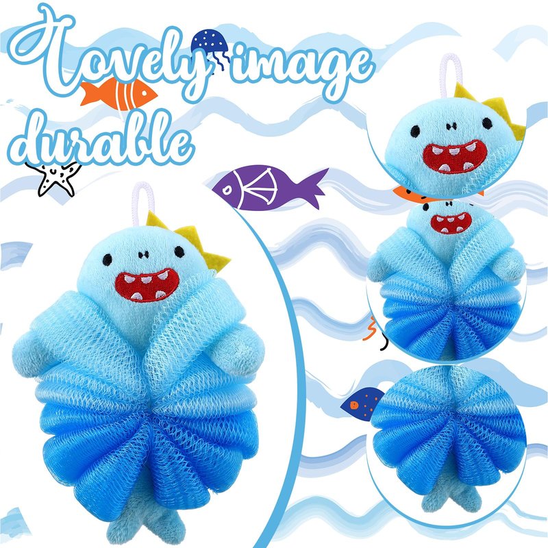 Tatuo 4 Pcs Animal Bath Loofahs Kids Body Loofah Cartoon Shower Cute Bath Sponge Pouf Body Scrubbers Mesh Sponge for Toddler Children Boys Girls Shower Baby Washing Exfoliating (Boys)