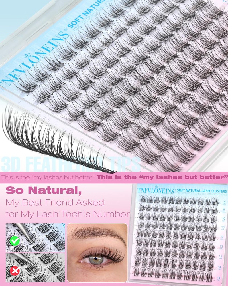 Short Natural Lash Clusters 8-10-12-14MM Wispy Eyelash Clusters Clear Band Lashes Clusters C-Curly Cluster Eyelash Extensions Clean Makeup Individual Lashes Natural Look TNFVLONEINS