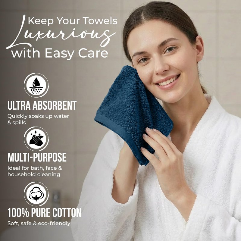 RIVERSIDE 12-Pack Premium 100% Cotton Blue Opal Face Towels for Bathroom [12x12] - Reusable Luxury Face Wash Cloths for Showering - 550 GSM Super Soft & Absorbent Washcloths for Body, Spa & Gym