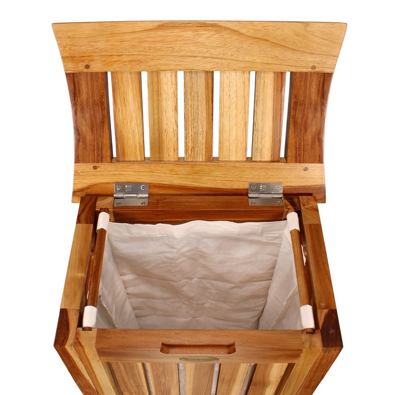 DecoTeak Solid Hamper in Natural Teak, 15 inch W x 12.5 inch D x 16 inch H