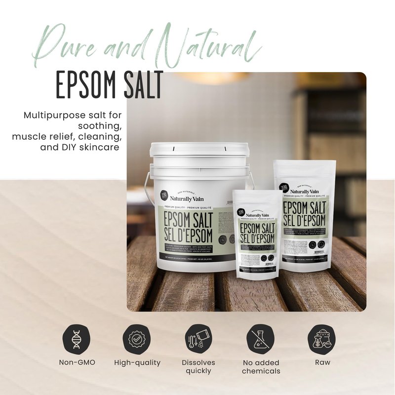 Naturally Vain Epson Salts for Soaking Magnesium Soak, Relaxing & Soothing Bath and Foot Salts, Epsom Salt for Women and Men, Magnesium Sulfate(5Lbs)