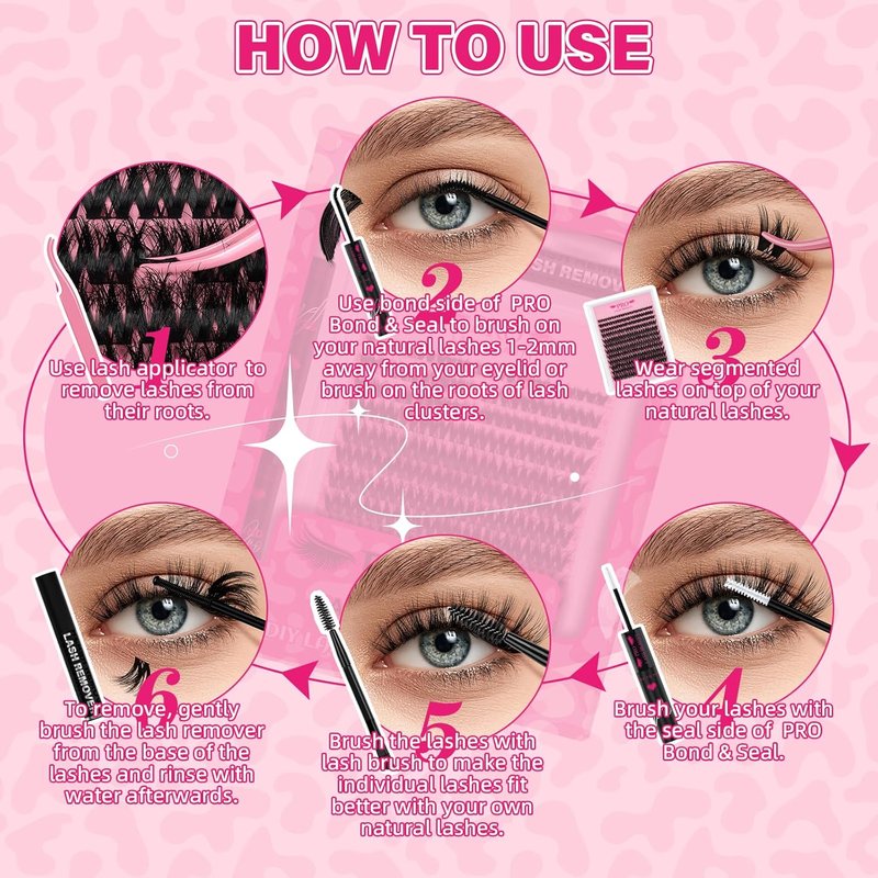 Lash Clusters Kit - 3D Volume Eyelash Extensions with Bond & Seal | 144 Pcs, Sunrise 8-18 Mix