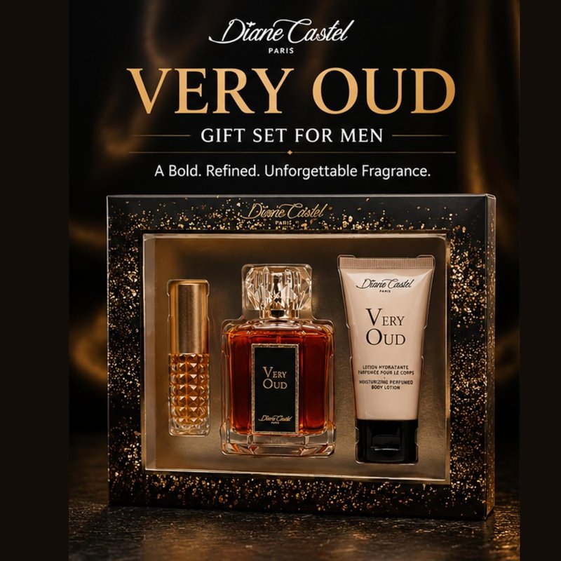Diane Castel Very Oud Gift Set - Woody Amber Fragrance & Body Lotion for Women - 3 Pc Set