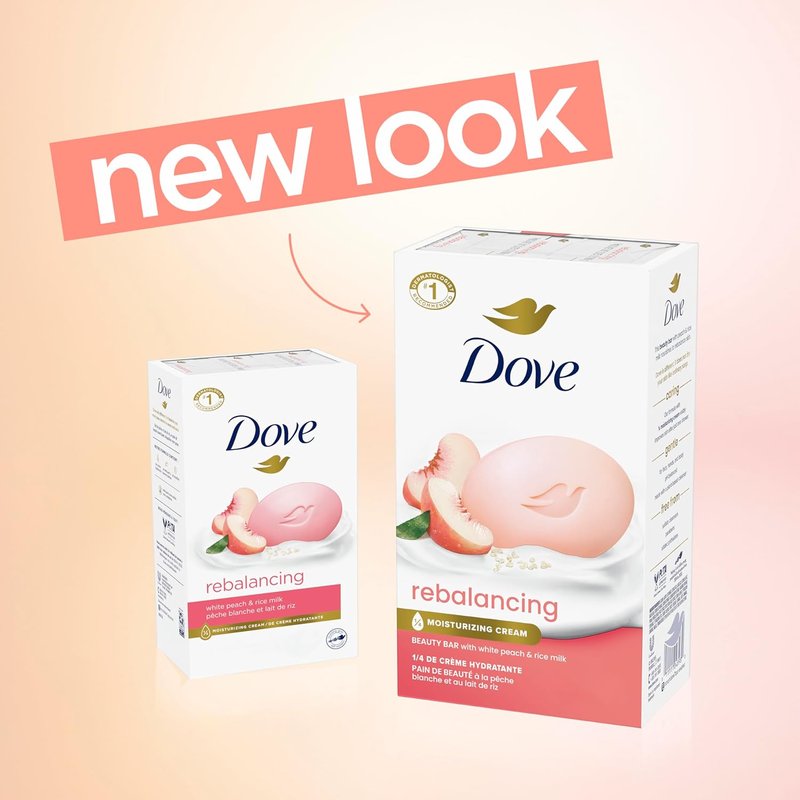 Dove Beauty Bar Soap - Rebalancing White Peach & Rice Milk | 6 Count, 3.75 oz Moisturizing Formula for Nourished Skin
